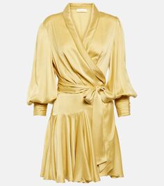 Платье из шелкового атласа с запахом Zimmermann, желтый