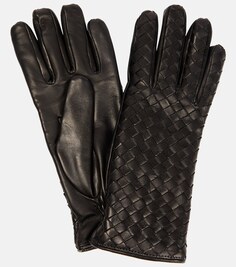 Кожаные перчатки intrecciato Bottega Veneta, черный