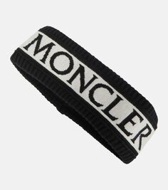 Повязка на голову из хлопка и шерсти с логотипом Moncler, черный