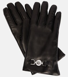 Кожаные перчатки с декором medusa Versace, черный