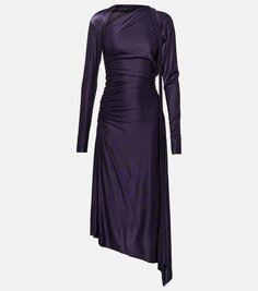 Платье миди из джерси асимметричного кроя со сборками Victoria Beckham, фиолетовый