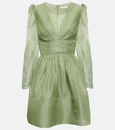 Лирическое мини-платье из шелка и льна Zimmermann, зеленый
