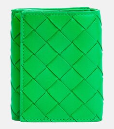 Кожаный кошелек тройного сложения Bottega Veneta, зеленый