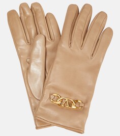Кожаные перчатки с логотипом и цепочкой Valentino Garavani, бежевый