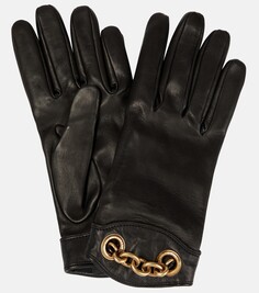 Украшенные кожаные перчатки Saint Laurent, черный