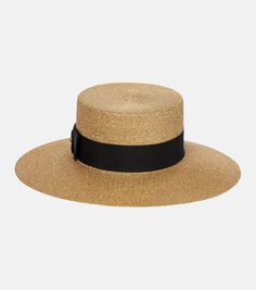 Украшенная соломенная шляпа из ламе Gucci, коричневый
