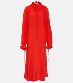 Платье макси из шелкового шифона со сборками Victoria Beckham, красный
