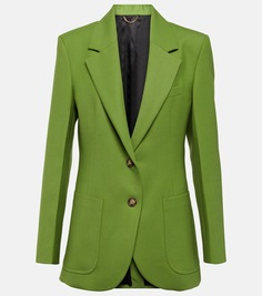 Однобортный пиджак из смесовой шерсти Victoria Beckham, зеленый