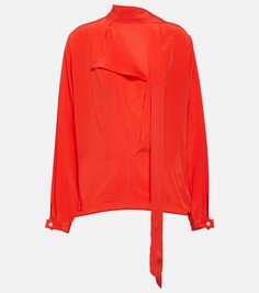 Блузка из шелкового шифона с завязками на воротнике Victoria Beckham, красный