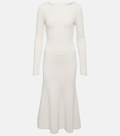 Платье миди из смесовой шерсти Victoria Beckham, белый
