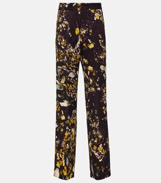 Прямые брюки с высокой посадкой и вышивкой Dries Van Noten, фиолетовый