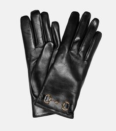 Кожаные перчатки horsebit Gucci, черный