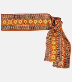 Шелковый шарф с цветочным принтом Loro Piana, апельсин