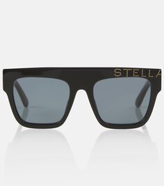 Солнцезащитные очки с плоскими бровями и логотипом Stella Mccartney, черный
