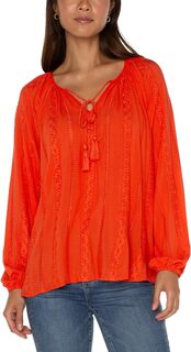 Блузка с вышивкой и гофрированными завязками Liverpool Los Angeles, цвет Coral Blaze