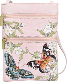 Мини-сумка через плечо с двойной молнией для путешествий 448 Anuschka, цвет Butterfly Melody