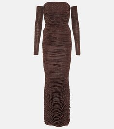 Платье hyland из джерси с декором Alex Perry, коричневый