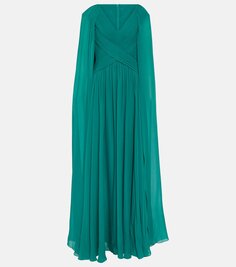 Платье с накидкой из смесового шелка Elie Saab, зеленый
