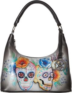 Сумка Medium Top Zip Hobo 371 Anuschka, цвет Calaveras de Azúcar