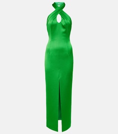Атласное платье миди с воротником халтер Rasario, зеленый