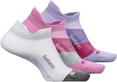 Elite Light Подушка No Show Tab, упаковка из 3 пар Feetures, цвет White/Push-Thru Pink/Lace Up Lavender