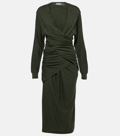 Платье миди trompe-l&apos;œil из смесовой шерсти Lemaire, зеленый