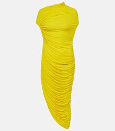 Платье миди из джерси со сборками Ferragamo, желтый