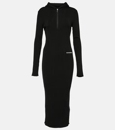 Платье миди из смесовой шерсти Jil Sander, черный