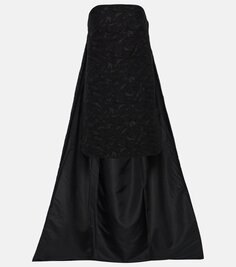 Жаккардовое мини-платье без бретелек со вставками Max Mara, черный