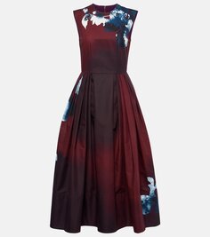 Платье миди из хлопка фай с цветочным принтом Erdem, красный