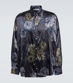 Атласная рубашка с цветочным принтом Acne Studios, синий
