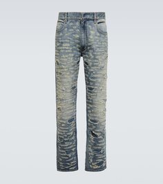 Узкие джинсы с потертостями и декором Givenchy, синий