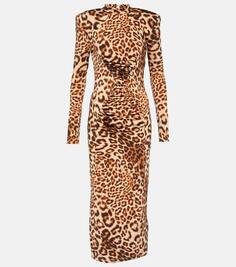 Платье миди с леопардовым принтом Rotate Birger Christensen, мультиколор