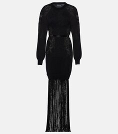 Платье из перьев, крючком и бахромой Costarellos, черный