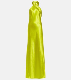 Атласное платье макси pandora с воротником-халтером Galvan, желтый