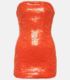 Мини-платье из цветочного кружева без бретелек Laquan Smith, апельсин