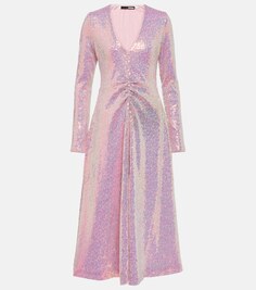 Платье миди со сборками и пайетками Rotate Birger Christensen, розовый