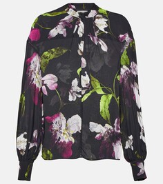 Блуза из крепа с цветочным принтом Erdem, черный