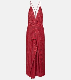 Атласное платье макси carmine со змеиным принтом Simkhai, красный