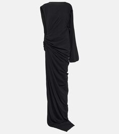 Платье макси sphinx из хлопкового джерси с драпировкой Rick Owens, черный