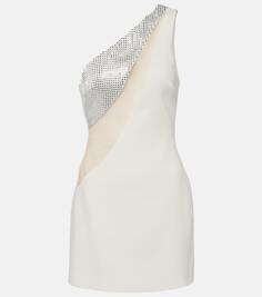 Украшенное мини-платье на одно плечо David Koma, белый