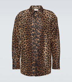 Шелковая рубашка с леопардовым принтом Saint Laurent, мультиколор