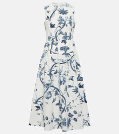 Платье миди из хлопкового поплина с цветочным принтом Erdem, белый