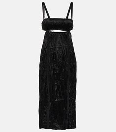 Платье миди из жатого атласа с вырезами Acne Studios, черный