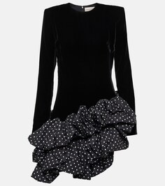 Бархатное мини-платье с оборками Alexandre Vauthier, черный
