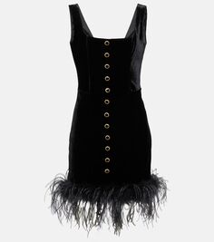 Бархатное мини-платье с перьями Alessandra Rich, черный