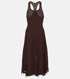 Платье миди из льна в рубчик Acne Studios, коричневый
