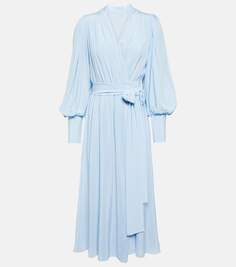 Драпированное шелковое платье миди Costarellos, синий