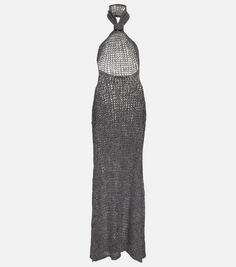 Платье макси из альпаки с воротником халтер Ann Demeulemeester, серый