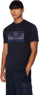 Клетчатая футболка с логотипом AX Box Armani Exchange, темно-синий
